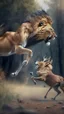 Placeholder: A lion attacking a deer, a realistic picture, a cinematic scene, more accurate hdr