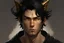 Placeholder: man with messy black hair, gold eyes, large black cat ears on his head, realistic