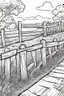 Placeholder: coloring page, rail fence, cartoon style, thick lines, low detail, no shading