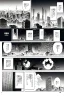 Placeholder: city explosions, manga page, greyscale