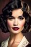 Placeholder: portrait of a french style sexy lady with short brunette hair and strong makeup