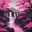 Placeholder: art, fantasy, pink, black, waterfall, beautiful style, Japan