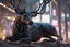 Placeholder: Shadow symbiote in 8k realistic anime drawing style, neon crystal antlers deer, human model, close picture, Deer them, intricate details, highly detailed, high details, detailed portrait, masterpiece,ultra detailed, ultra quality
