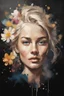 Placeholder: on an old canvas portrait of a blonde woman, flowers, gouache Splash art concept art 8k resolution