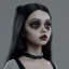 Placeholder: Female Jenna ortega black dress,soft goth libstick, wednesday addams family make up, brad double wig, dramatic lighting, highly detailed, volumetric lighting, unreal engine, 8k