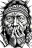 Placeholder: tribal man in grieg with hands on face pencil draw style of ray lichtenstein