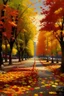 Placeholder: Recreate the essence of autumn by depicting a tree-lined boulevard covered in vibrant, multicolored leaves. Be meticulous with details, from the textures of the leaves to the play of light and shadows, photograph