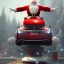 Placeholder: Santa driving his red Tesla convertible car, character design by cory loftis, fenghua zhong, ryohei hase, ismail inceoglu and ruan jia. unreal engine 5, artistic lighting, highly detailed, photorealistic, fantasy