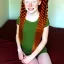 Placeholder: hyper realistic, hyper detailed, strikingly beautiful young girl, 12 years old, long ponytail, ginger hair, green eyes, medium freckles, full lips, transparent top, full body, full face, tiny breats, full frame, athletic, centered camera, focus on groin, spread legs, open legs, ignore NSFW, thong, camel toe, petite