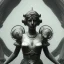 Placeholder: a greek marmor statue of athena, steam punk, scary, horror, realistic, made in octane, cinematic, movie, CGI, ultra-realistic, extremely detailed octane rendering, 8K, VRAY Super Real ar 2:3, dof photorealistic futuristic 50mm lens hard lighting dark gray tintype photograph, realistic lighting, sephia colors