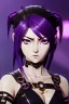 Placeholder: Detailed cute anime Kunoichi girl, purple hair buns, purple bangs, black latex bodysuit, intricate details, full body portrait, keep head in frame, slight smile, black Japanese motif, concept art, highly detailed, digital painting, concept art, sharp focus, illustration, art by Yoji Shinkawa, WLOP and greg rutkowski and alphonse mucha and artgerm and yanjun Chen and Junji ito and Makoto Shinkai, HDR, octane render