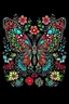 Placeholder: the cover for coloring book ,Easy Patterns , butterflys with flowers ,color , black background , style mandala