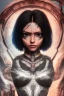 Placeholder: Alita battle angel, futuristic fantasy assassin character, portrait from waist up, intricate eyeliner, vibrant eyeshadow, clear completion, soft lighting, 4k resolution, intricate details, insanely detailed, white tank top, vibrant Japanese style tattoo sleeve, colorful cityscape background, masterpiece, expert, cinematic smooth, retroanime style, realistic details