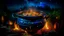 Placeholder: delicious stew bubbling in a cauldron suspended over heat, outside, night, stars, moon, fireflies, award-winning photograph, beautiful composition, exquisite detail and illumination