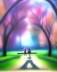 Placeholder: park mystical dream, park bench, man, woman, child, dog, trees, path, bird, sunshine, mystical, fantasy, romanticism, pastel colors, daylight, daytime, acrylic painting, detailed, soft focus,