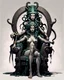 Placeholder: full-length, detailed persona, sword in hand, gorgon medusa, sitting on a throne in a relaxed pose