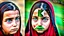 Placeholder: A girl wearing a Palestinian dress with tears in her eyes Her eye color is green Its color is brown Carrying the Palestinian flag