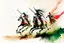 Placeholder: Hun Arrow Crossers riding fast on horseback, scorched earth, thunderstorm, red, white, green, dinamic, watercolor splash