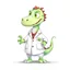 Placeholder: Cartoon illustration for children: Doctosaurus in a white doctor's coat, white background