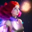 Placeholder: Galaxy teenage girl with red hair who is dressed like a space witch casting a spell, girl has stars in her skin, background is realistic space renditions, rendered, unity 3d, unreal engine, dslr, hdr, 4k, edited, photorealistic