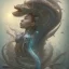 Placeholder: sango fantasy, fantasy magic, intricate, sharp focus, illustration, highly detailed, digital painting, concept art, matte, artgerm and paul lewin and kehinde wiley, masterpiece sexy lips Asian afro lips black African lady body mermaid Dragon fish head blue space lady sea under water mermaid seaweed pyramid