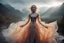 Placeholder: editorial photo,Otherworldly, Austrian Symbolism, arcane atmosphere, futuristic high detail Hiper-realistic Close-up photo, blonde Brown Actress knight fashion, Gaudi-Iris Van Harpen translucent fluorescent organza soft jelly gown, in the stormy sunrise mountains River forest, by Elena Kalis, Bert Stern, Jamie Baldridge BurningMan