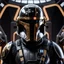 Placeholder: star wars bald male corellian pilot wearing dark gunmetal grey and black First Order special forces TIE pilot armored flightsuit and helmet with gold trim inside the jedi temple, centered head and shoulders portrait, hyperdetailed, dynamic lighting, hyperdetailed background, 8k resolution, volumetric lighting, light skin, fully symmetric details