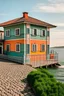 Placeholder: a house by the sea in italy, only the lines with colour indications