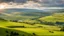 Placeholder: View across the valley in the Yorkshire Dales with beautiful clouds, late afternoon sunshine, stone walls enclosing the fields, gentle hills and valleys, river, calm, peaceful, tranquil, beautiful composition