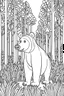 Placeholder: a brown bear in a charming European woodland., clean line art, monochrome, for kids coloring book