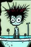 Placeholder: 2d drawing of a stickman, cool with punk hair, x eyes like in hangman, slight smile, in luxury jacuzzi ,3d realistic in colour