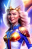 Placeholder: cosmic woman smile, admiral from the future, one fine whole face, crystalline skin, expressive blue eyes,rainbow, smiling lips, very nice smile, costume pleiadian, Beautiful tall woman pleiadian Galactic commander, ship, perfect datailed golden galactic suit, high rank, long blond hair, hand whit five perfect detailed finger, amazing big blue eyes, smilling mouth, high drfinition lips, cosmic happiness, bright colors, blue, pink, gold, jewels, realist, high commander