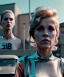 Placeholder: Ultra Realistic retro sci-fi movie Supermarket parking scene, 1960 year, waist up view portrait, 2 clones blonde women, sweet teenager Jane Fonda face, perfect iris, glow eyes, face makeup, tight latex coat, many people, Retro sci-fi style, soft color, highly detailed, unreal engine 5, ray tracing, RTX, lumen lighting, ultra detail, volumetric lighting, 3d, finely drawn, high definition, high resolution.