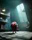 Placeholder: Boy room scene with color hair monster, realistic photo, sweet, Tim burton style, concept art, smooth, unreal engine 5, god lights, ray tracing, RTX, lumen lighting, ultra detail, volumetric lighting, 3d.