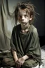 Placeholder: very thin 13 year old girl, dressed in rags, lon messy haircut, A Cure for Wellness style, full figure