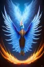 Placeholder: blue phoenix, flaming wings, balanced, beautiful, smooth, flying, graceful