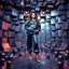 Placeholder: make a picture pretty stage made of metallic blue-gray teme 3d fractal recursive cubic and sphere base structures and a beautiful fashion model lady posing with cute,with baggy style pants with a tight shirt and jacket,silver high heels ,makeup curvy long hair,dynamic camera zoom to full body and pan, dynamic lights.