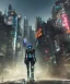 Placeholder: full body person, gadget, beautiful robot, post-apocalyptic in a cyberpunk city, realistic, intriacte detail, sci-fi fantasy style, volumetric lighting, particales,highly detailed,cinamatic, deep