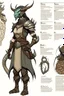 Placeholder: a female dragonborn inventor OC reference sheet, lightly armored