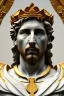 Placeholder: Ultra Realistic image, classical renaissance sculpture, white marble material, Lionel Messi, emperor style, gold Laurel leaves crown, chisel style, waist up portrait, epic, celestial, cinematic lighting, God light, god rays, 4k resolution, smooth details, ornate details, soft lighting, unreal engine 5, marble background.