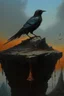 Placeholder: a painting of a bird on top of a rock, an ultrafine detailed painting, inspired by Zdzisław Beksiński, Artstation contest winner, metaphysical painting, burning wings, detailed crow illustration, symmetrical painting, on a pedestal