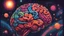 Placeholder: "Design a vibrant comic-styled artwork that captures the essence of a mighty brain, depicted as a tangible galactic entity. The brain itself should be intricately shaded to highlight its convoluted crevices, delicately lit by distant stars. The backdrop is to be an amalgamation of colourful swirling galaxies, with an array of vivid astronomical elements to instill a sense of cosmic vastness. The art should evoke a sense that the brain is masterfully conducting the celestial symphony of the entir