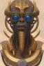 Placeholder: Anunnaki black male African Egyptian alien, cracks in the voodoo head, wicked, eyes, Elephant, 8k, finely detailed, photo realistic, tiger turquoise skull head gold dragon helmet space alien silver surfer skeleton gold olmec silver crown silver eyes