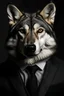 Placeholder: صورة لذئب رمادي يرتدي بذلة سوداء