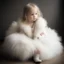Placeholder: Little blond girl in a large furry jacket, a white tutu skirt, resting