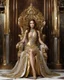 Placeholder: Photography,girl,full body,sitting luxury big chair,looking front view,brown long hair, gown dress mechanical,delicate gold and full diamonds colors crystal jewelrys,silver metalic parts, golden parts, intricate armor, detailed part,Movie Still