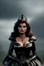 Placeholder: young sophia loren as evil queen in black leather, angry, stern look, volumetric lighting, particales,highly detailed,cinematic, deep colours,8