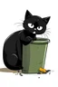 Placeholder: black thin cat cartoon eating from dustbin