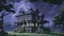 Placeholder: A grayish purple haunted mansion in a lightning storm painted by Frank Lloyd Wright