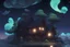 Placeholder: bioluminescent rasin village at night in starshine